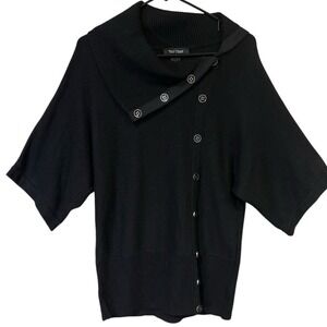 White House Black Market Womens Sweater Small Black Short Sleeve Shawl Collar‎